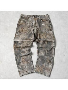 Vintage 1990s Wrangle Camo Double Knee Distressed Denim Pants